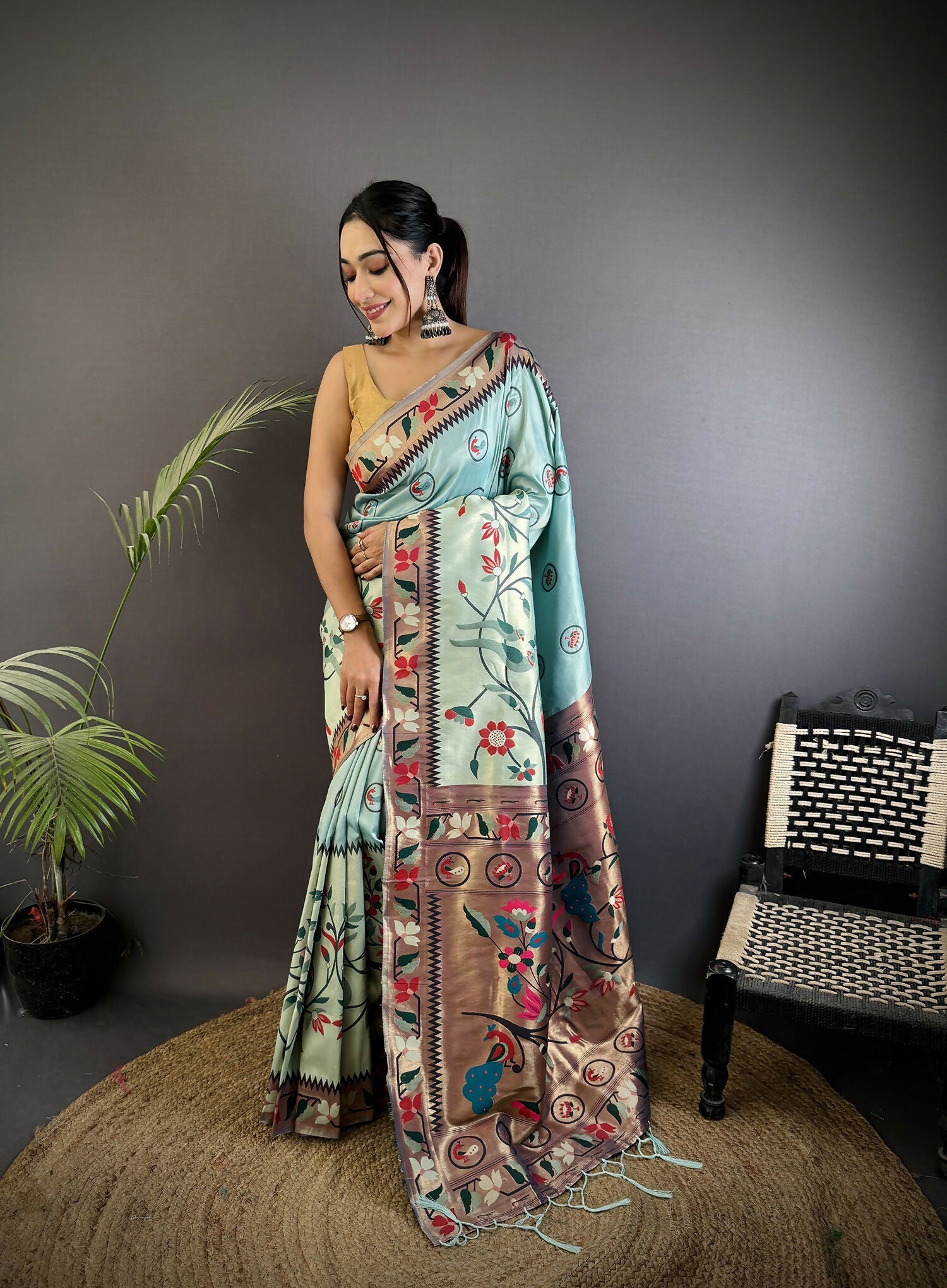 Joban Fashion Turquoise Blue Paithani Soft Silk Meenakari Saree