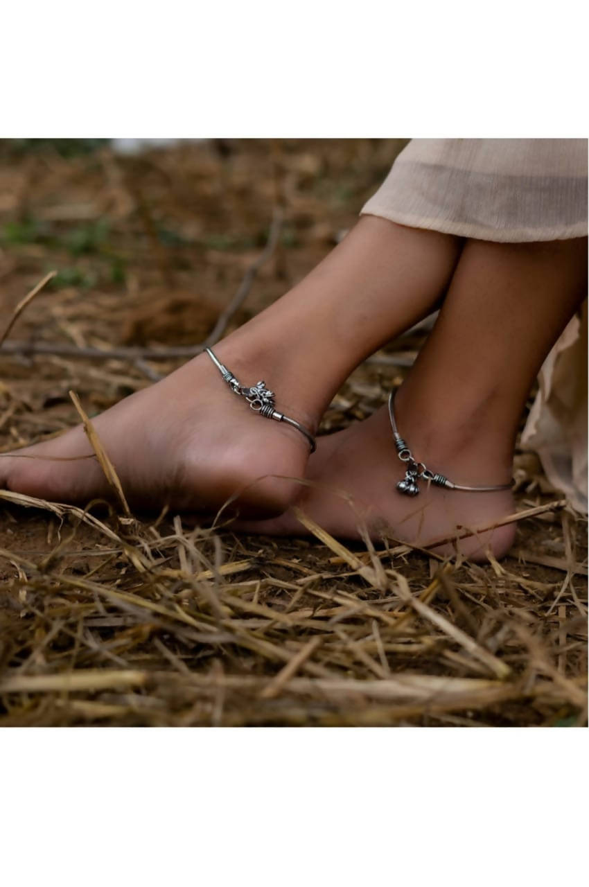 Oxidised Silver-Plated Traditional Anklets for Women