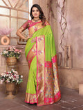 Light green Paithani soft silk saree with traditional woven details