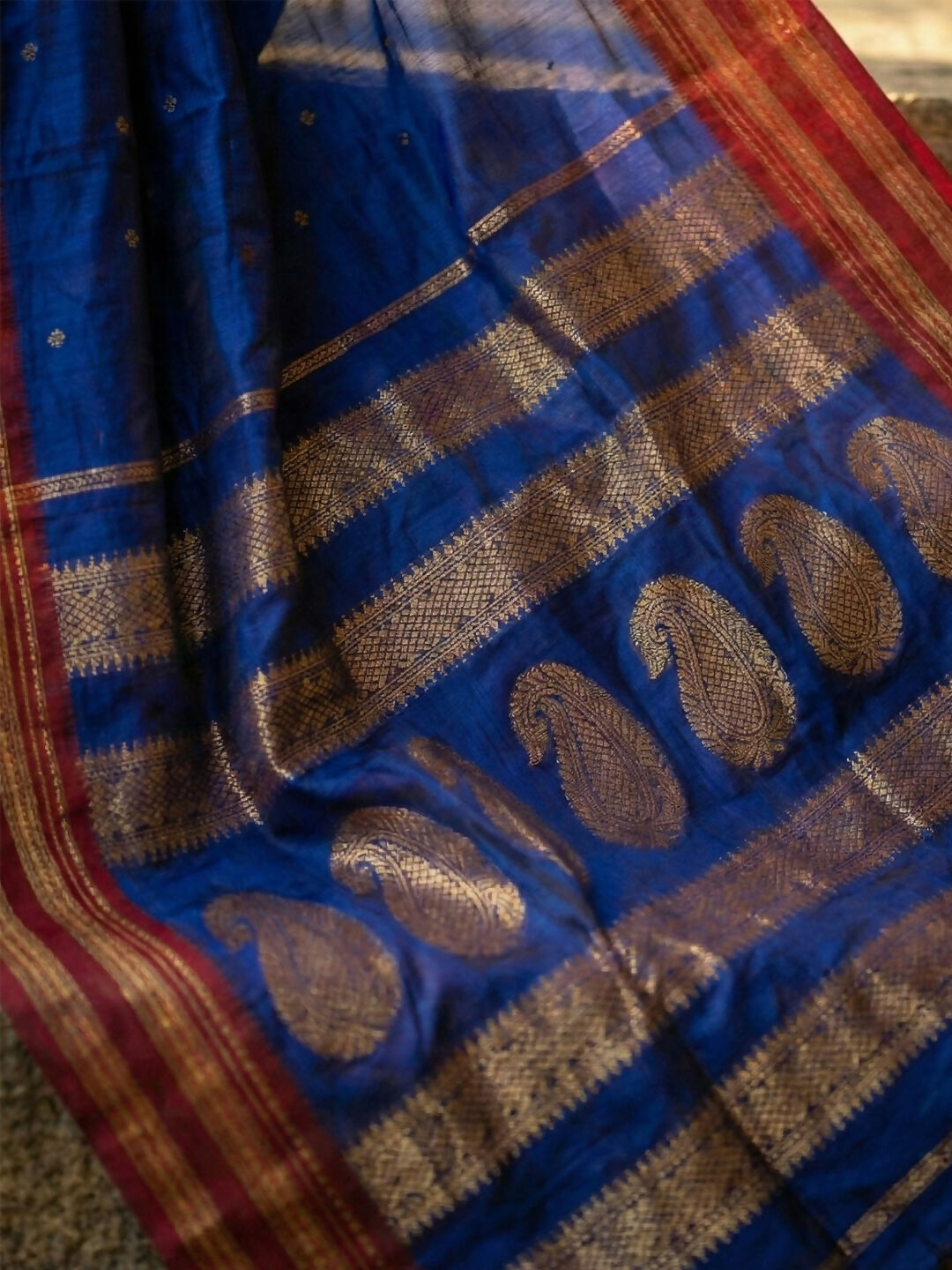 Blue Soft Silk Saree with Matching Silk Blouse Piece