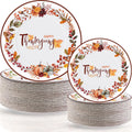 Havawish 120 Pcs Thanksgiving Fall Paper Plates 7 Inch and 9 Inch Autumn Harvest Disposable Dinner Paper Goods Fall Leaf Pumpkin Dinnerware Thanksgiving Party Supplies(Basic ColorHappy Thanksgiving)