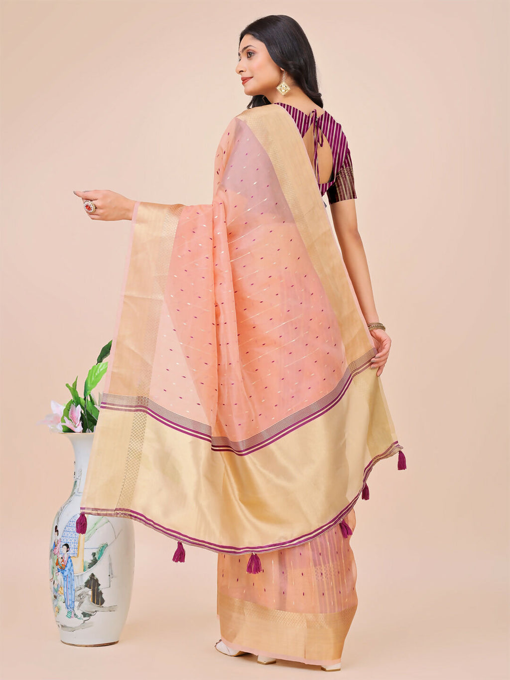 Light Pink Organza Saree with Matching Blouse Fabric
