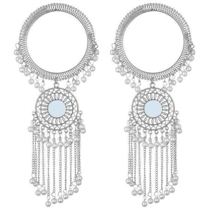 Stylish white pearl hanging chain bangles for women, elegant ethnic wrist jewelry