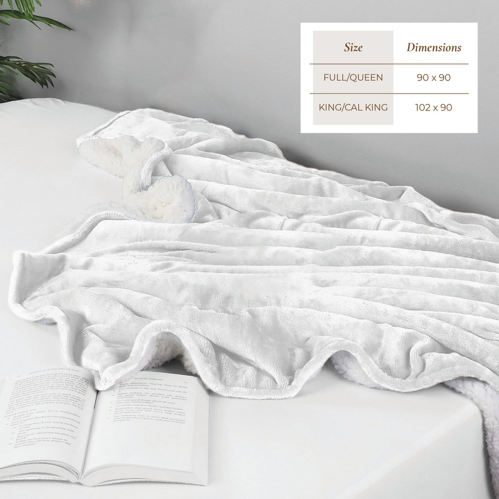 White Velvet Plush Sherpa Reversible Bed Blanket Ultra Soft - Image 3