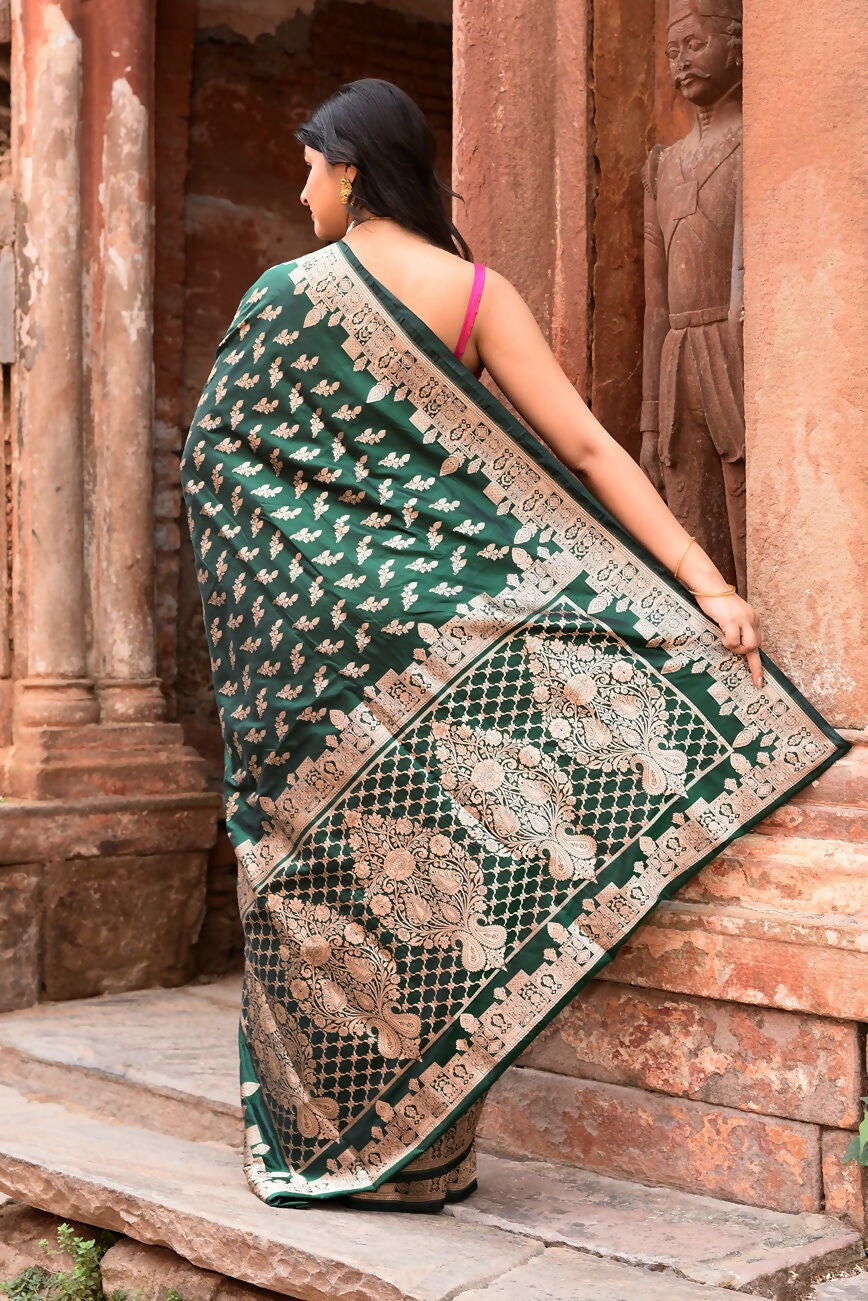 Emerald Green Banarasi Katan Pure Handloom Silk Saree