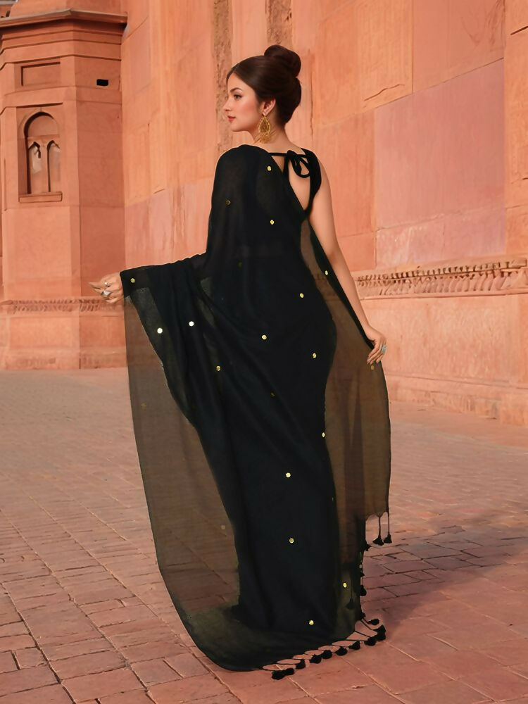 Women Black Cotton Saree for Elegant Traditional Styling