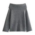 Women's off-shoulder ribbed knit long sleeve sweater in heather grey and cream