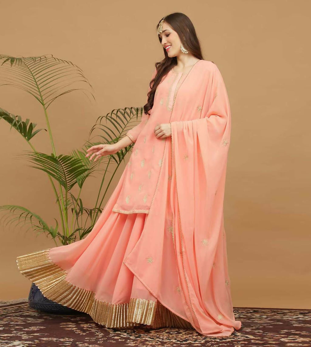 Lite Beige Georgette Lehenga Set Ethnic Wear