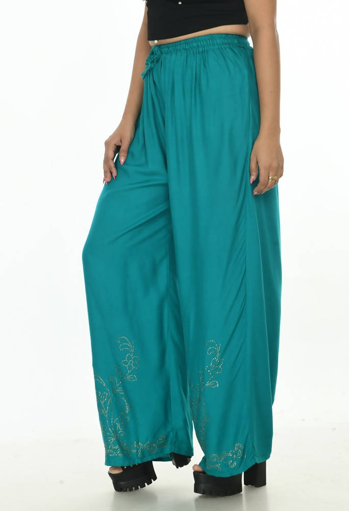 Rama Green Rayon Cotton Palazzo with Sirsoki Work