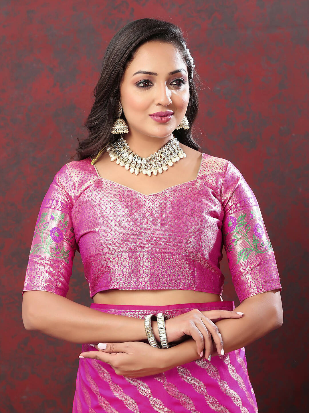 Magenta Leheriya Soft Silk Saree with Zari Weaving