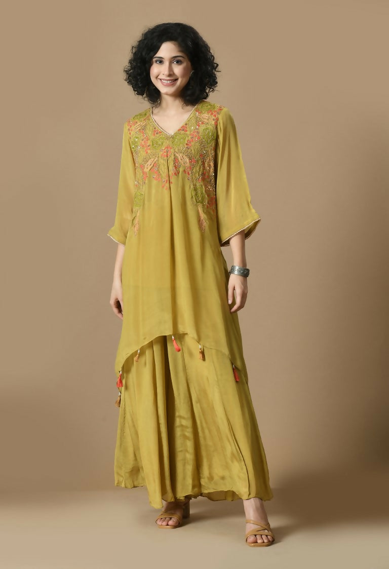 Mehendi Chinnon Kurta Set with Organza Dupatta