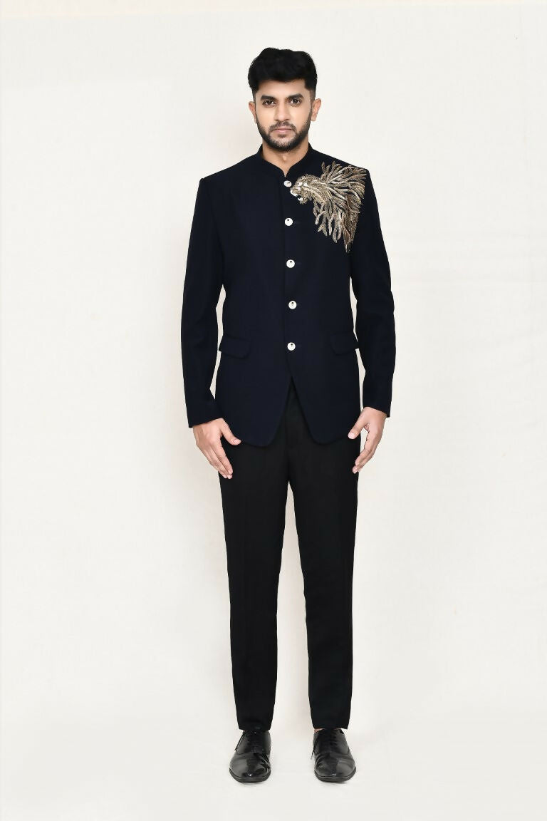 Blue Terry Rayon Prince Coat and Matching Pant Set