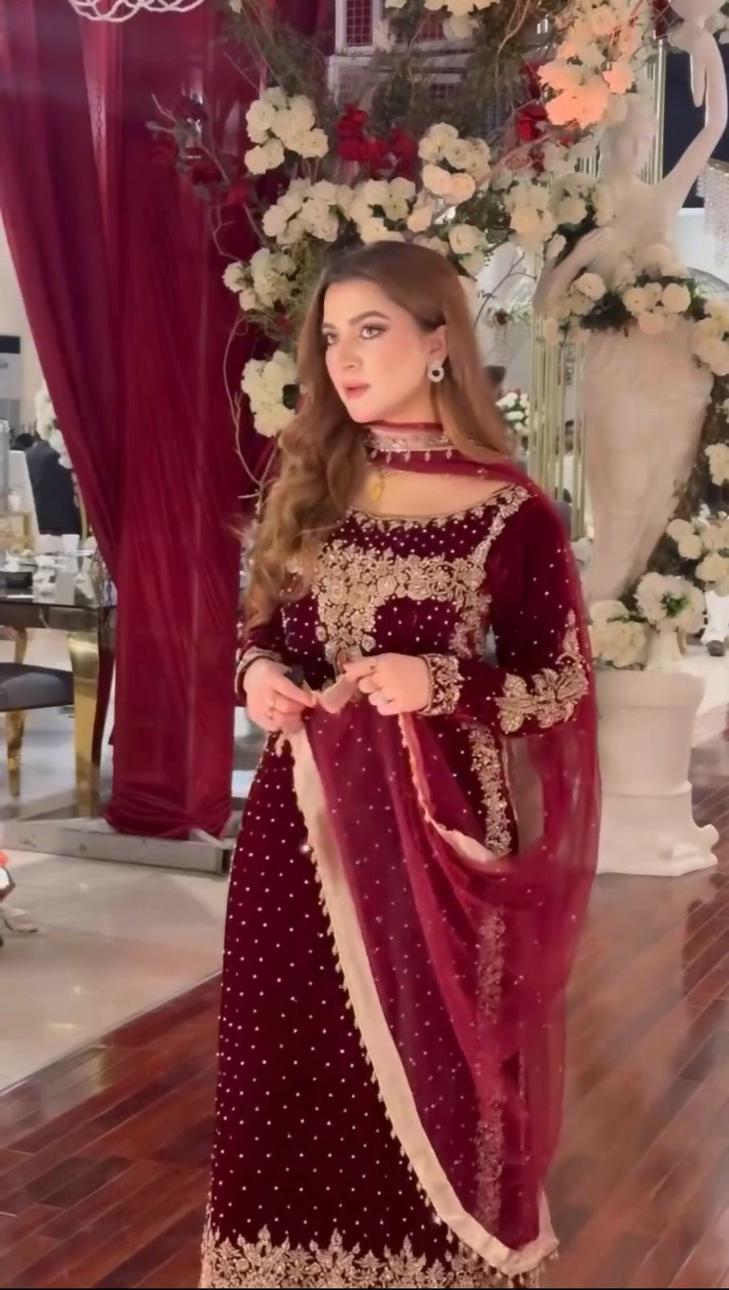 Joban Fashion Wine Velvet Sequence Embroidery Work Kurta Set