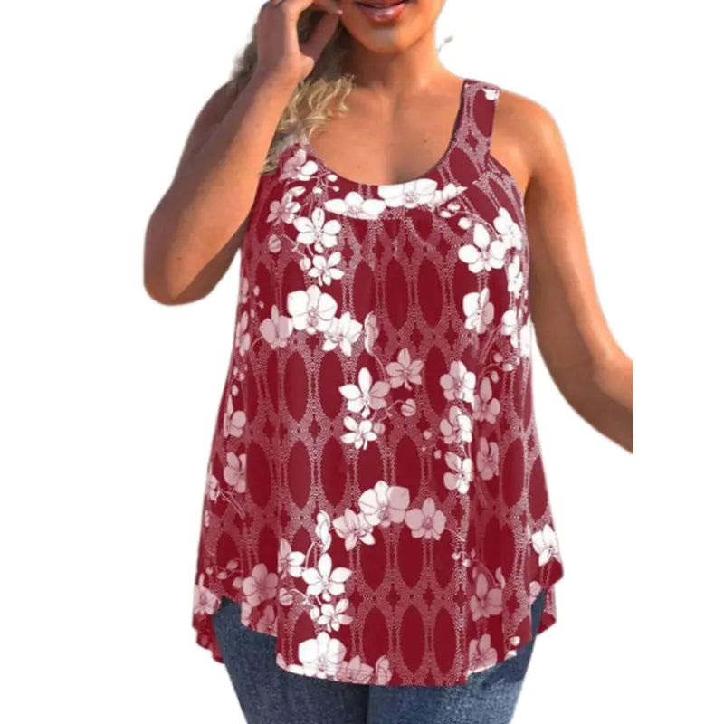 Women Floral Print Round Neck Sleeveless Tank Top Casual Loose - Image 19