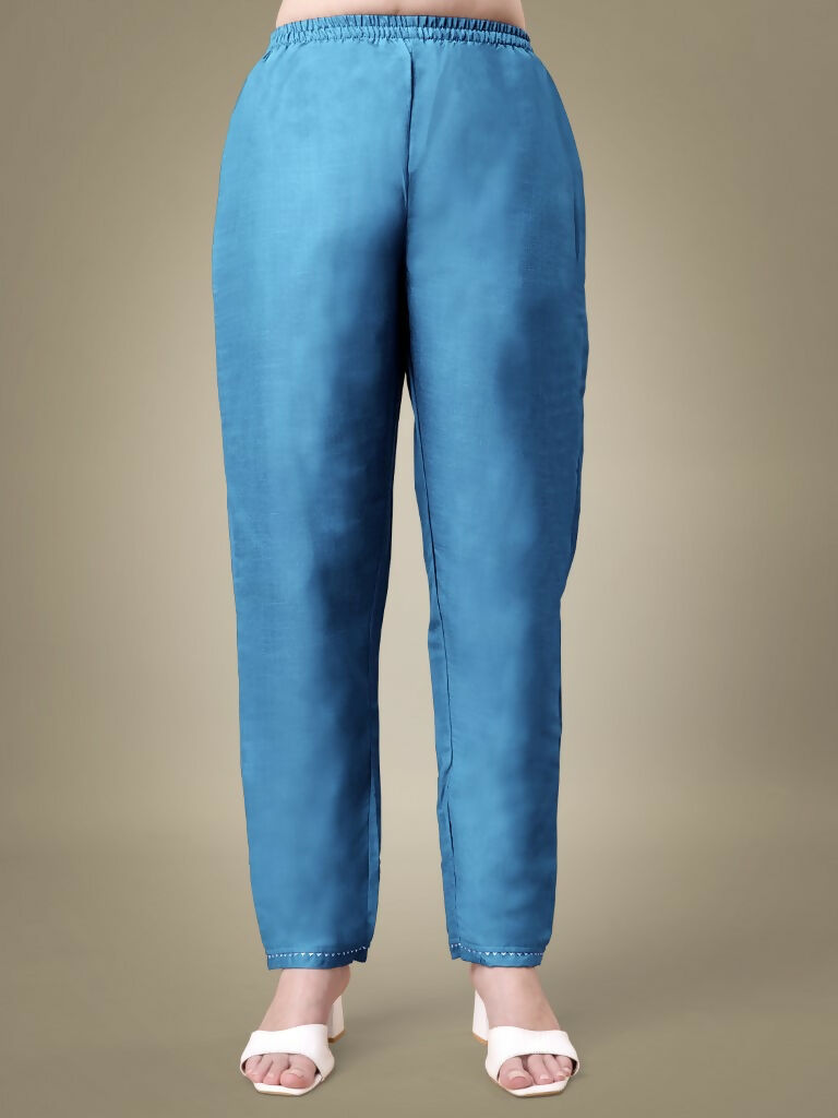 Sky Blue Cotton Blend Straight Kurta Set with Embroidery & Sequence