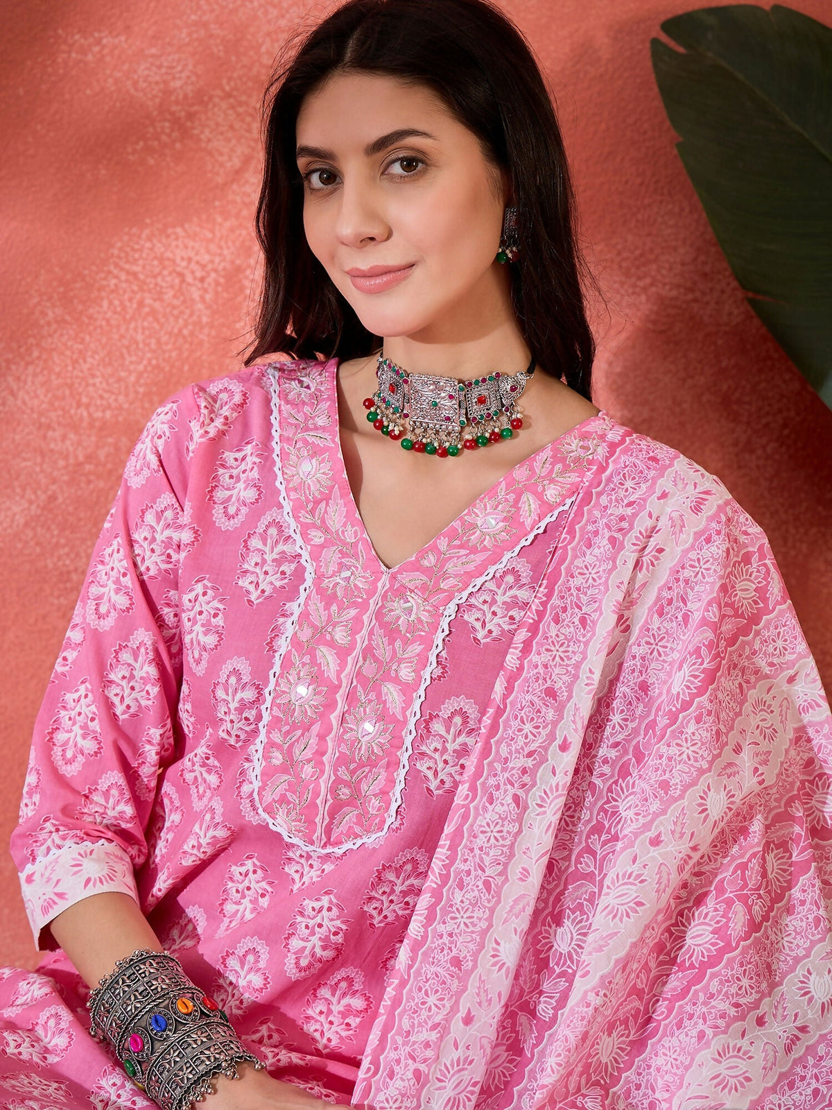 Women's Pink Printed Pure Cotton Kurta Set - Ethnic Wear