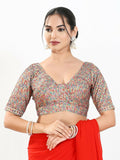 Joban Fashion Multi Mulberry Silk Padded Blouse With V Neck Elbow Sleeves