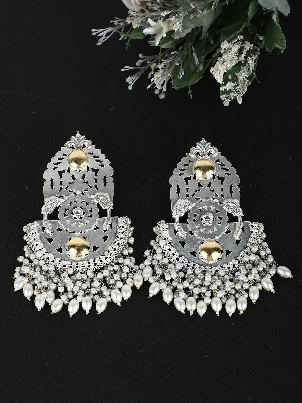 Ghungroo Style Silver Tone Statement Earrings