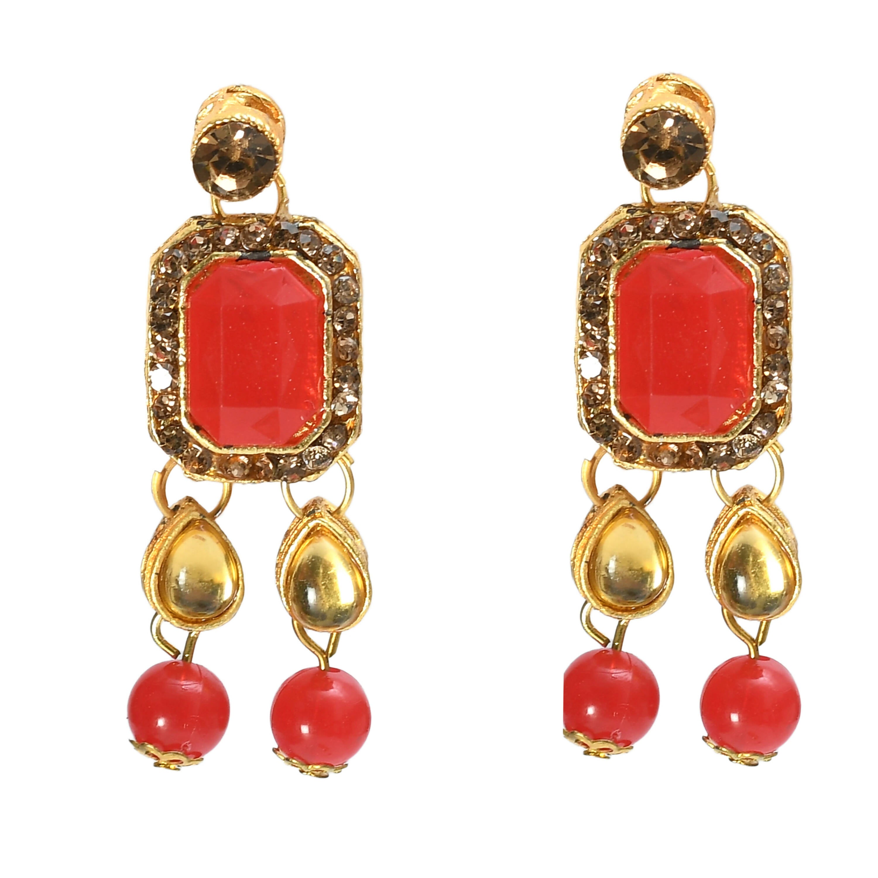 Kundan and Pearl Gold-Polished Brass Statement Choker (Red)