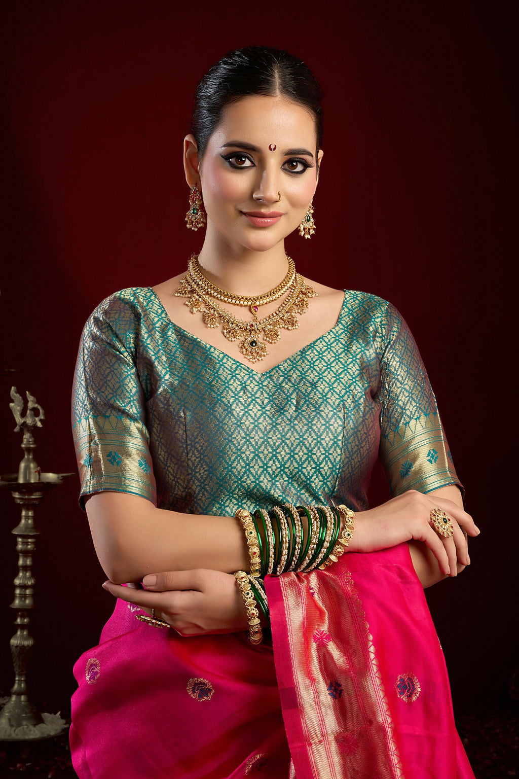 Pink Paithani Silk Blend Saree with Traditional Butti Work