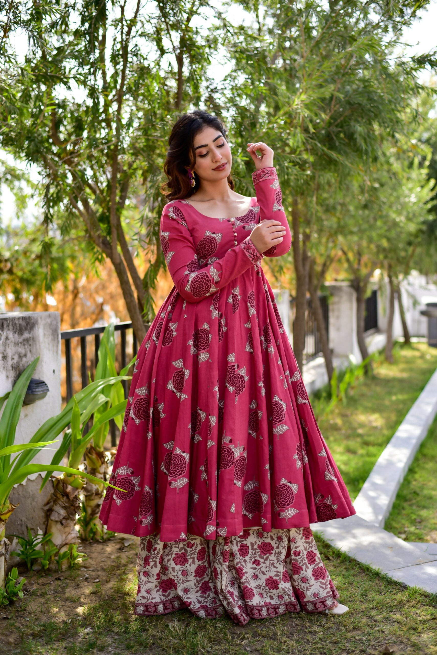 Women's Rani Pink Cotton Silk Digital Printed Kurta Plazo Set
