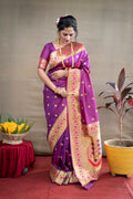 Jyoti Fashion Women's Purple Paithani Silk Zari Woven Saree with Blouse