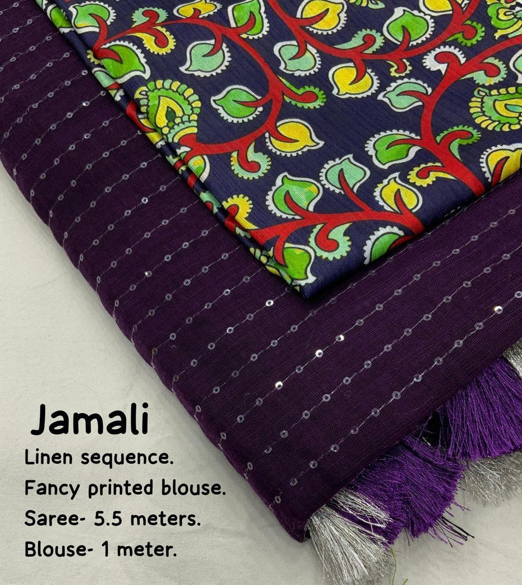 Purple Linen Sequence Saree with Unstitched Blouse - Hiral Fashion