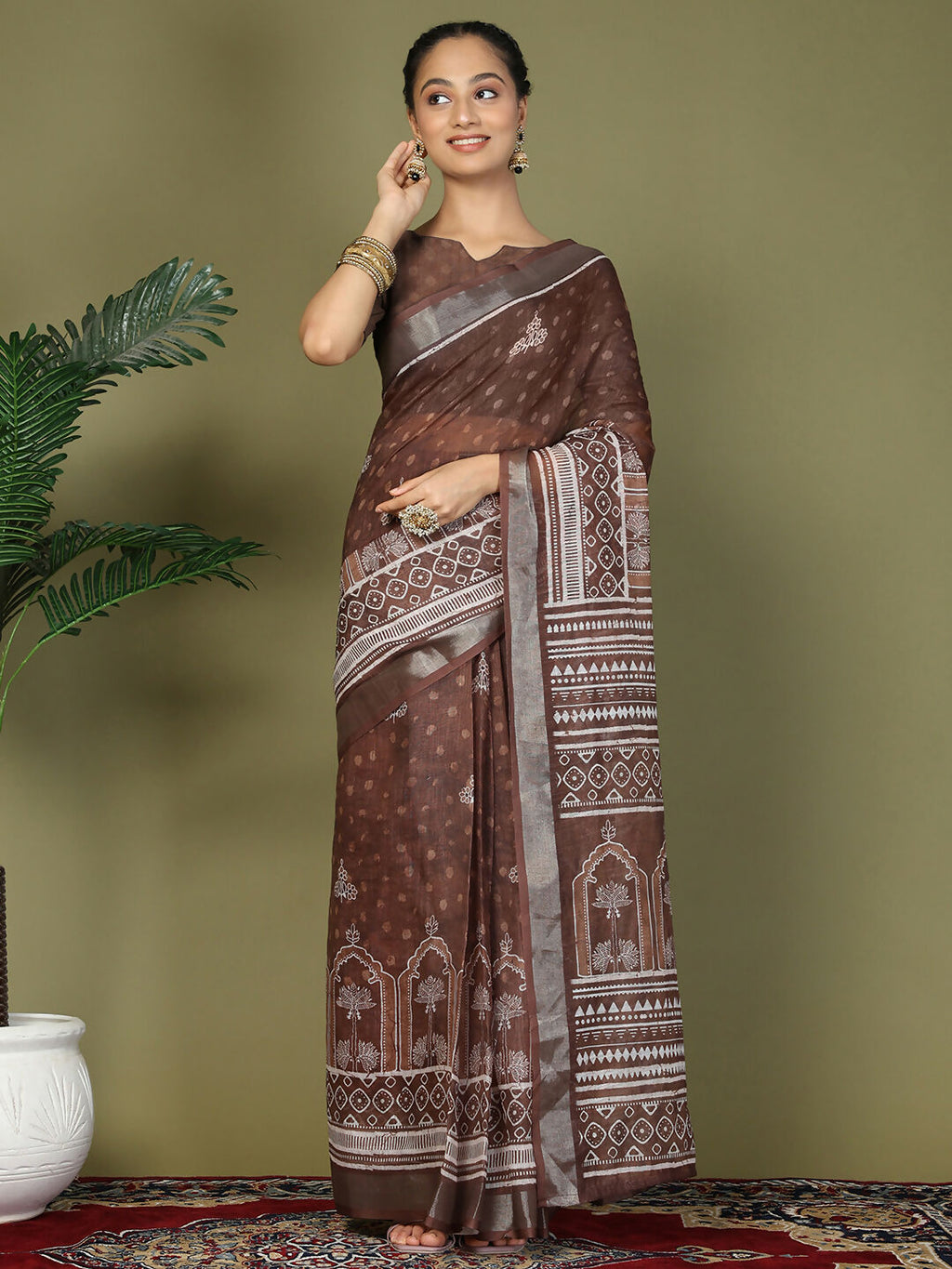 Versatile Brown Cotton Saree for Everyday Elegance