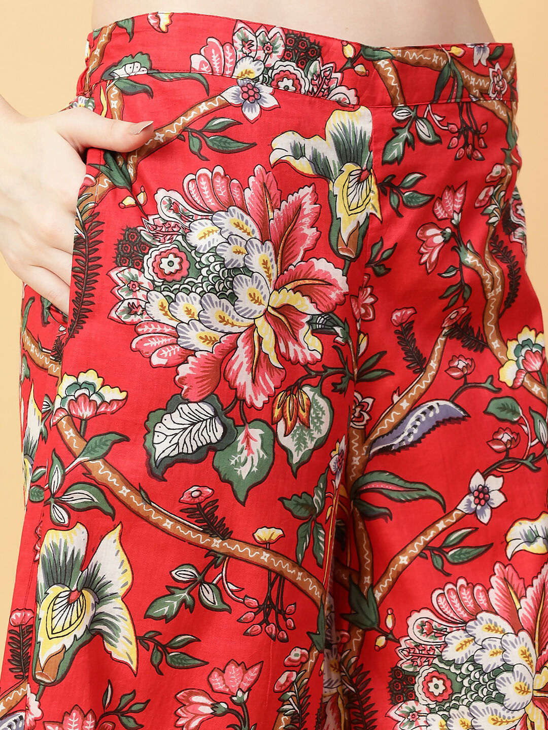 Joban Fashion Red Cotton Printed & Hand Work Co-ord Set