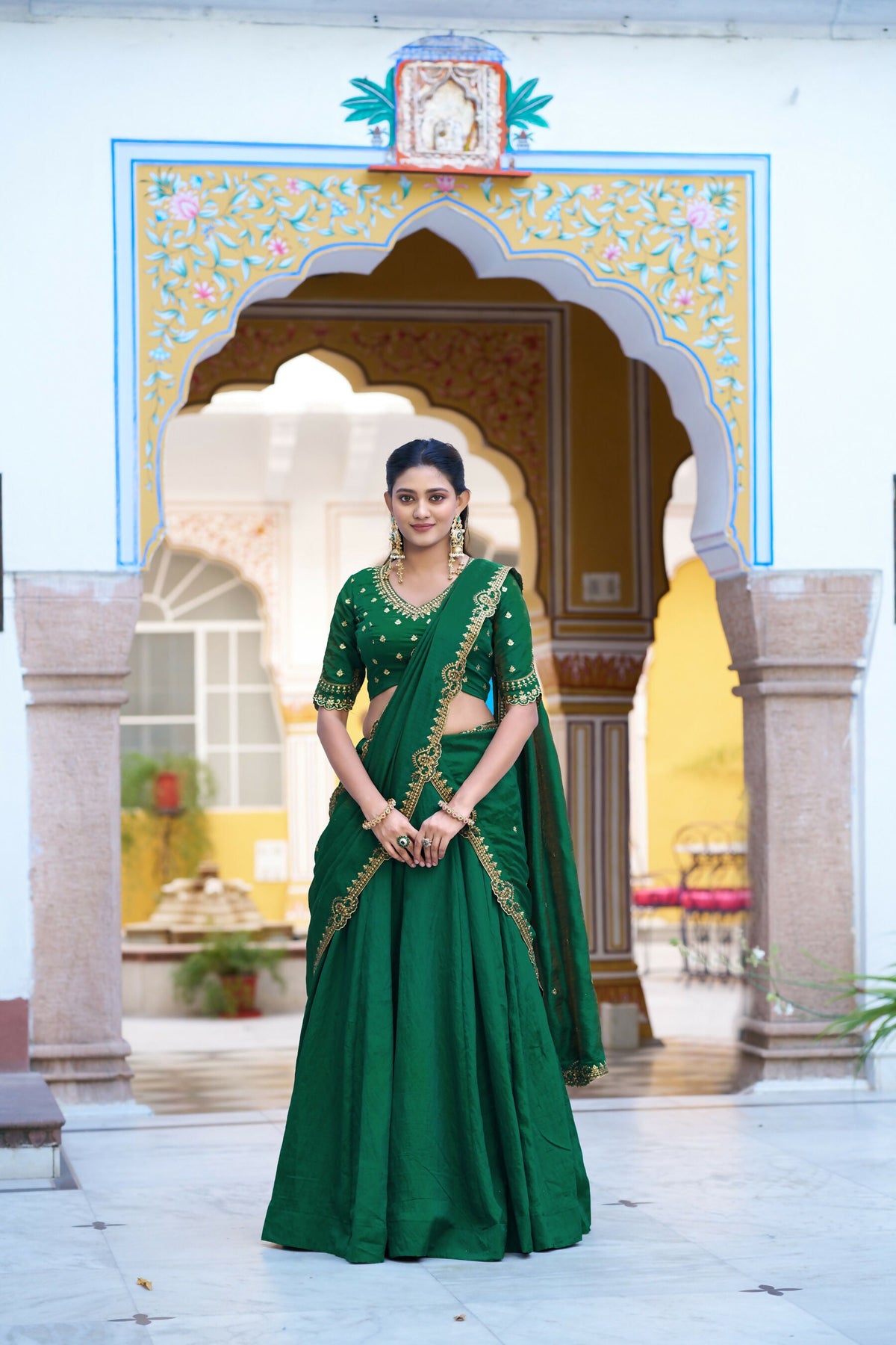 Green NC Silk Lehenga with Embroidery Work Choli