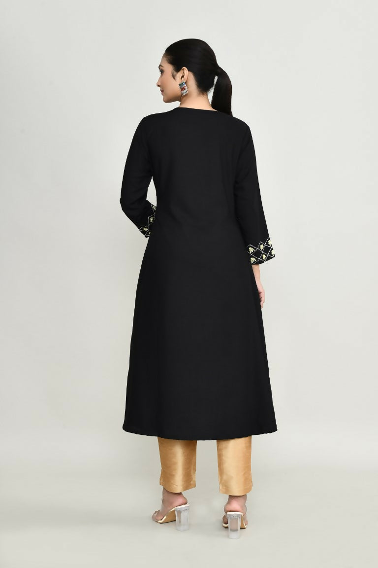 Women's Black Rayon Tunic with Intricate Embroidery