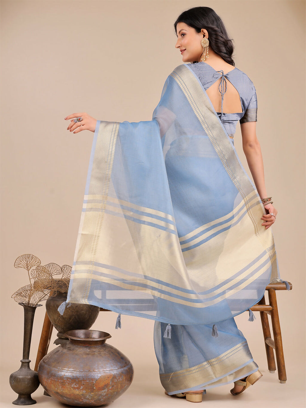 Sky Blue Organza Saree with Matching Blouse