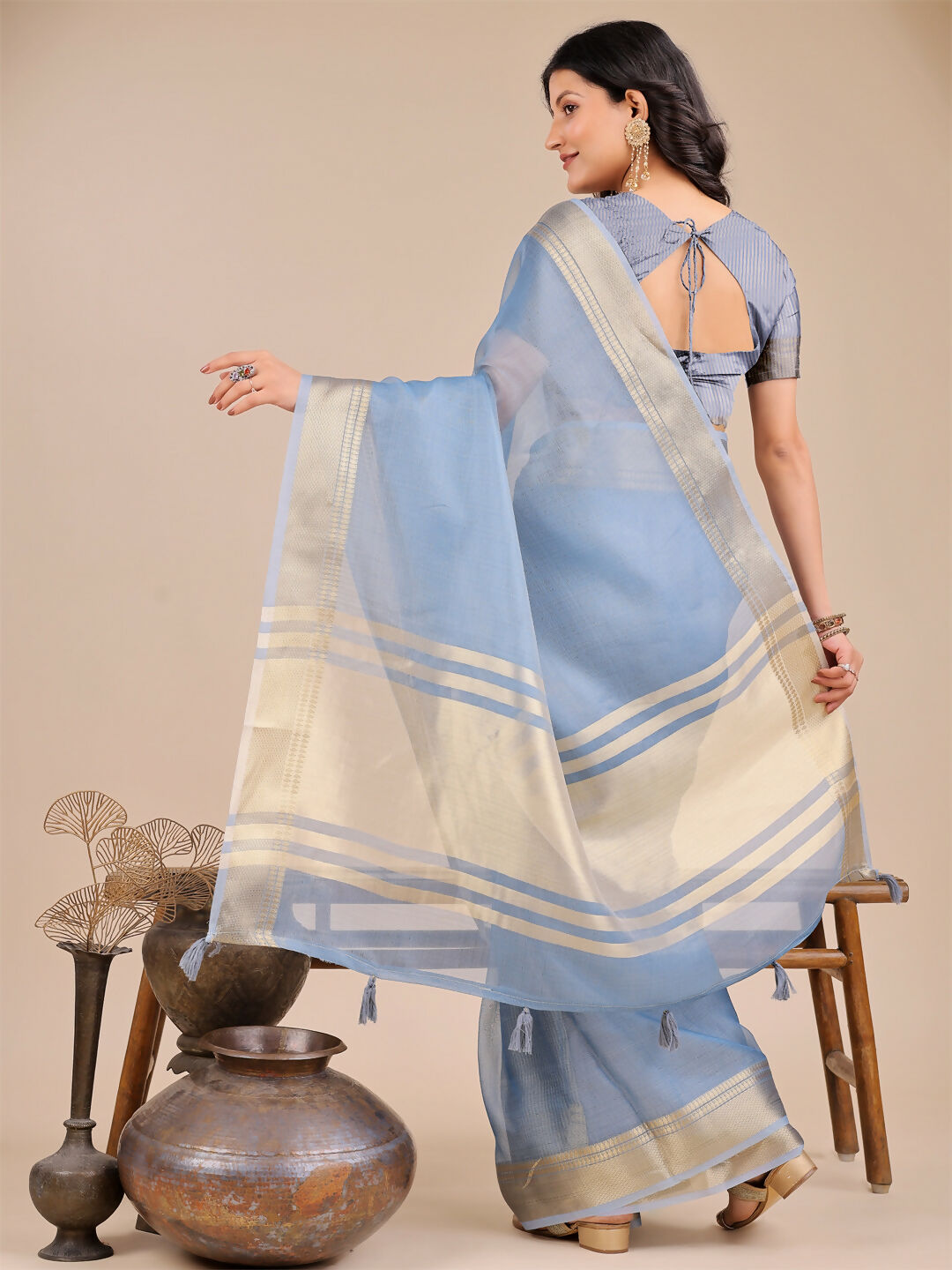 Sky Blue Organza Saree with Matching Blouse