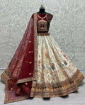 Elegant white velvet wedding lehenga with intricate dori and sequin embroidery