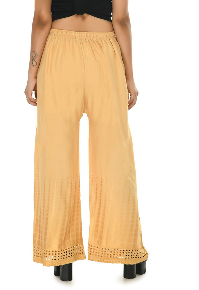 Golden Rayon Cotton Cut Work Palazzo Pants for Ethnic Wear