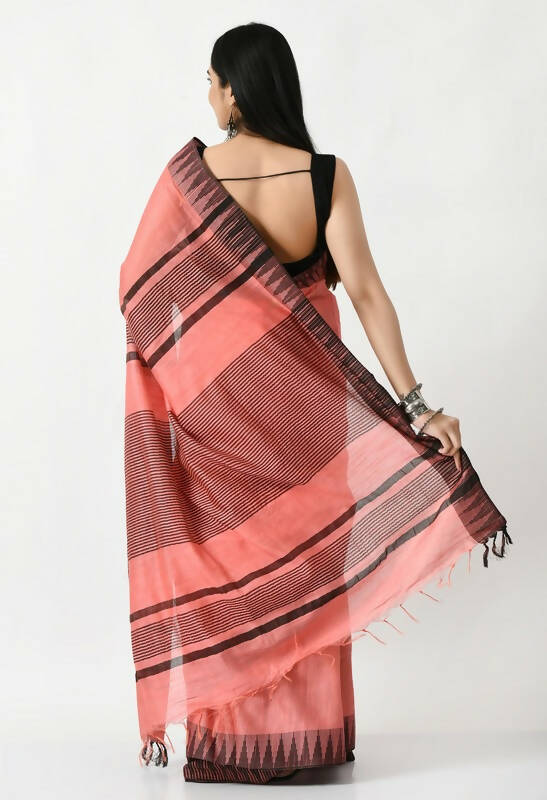 Gajari Pink Bhagalpuri Silk Saree with Black Temple Border