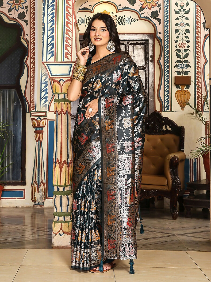 Teal Green Silk Saree with Coordinating Silk Blouse