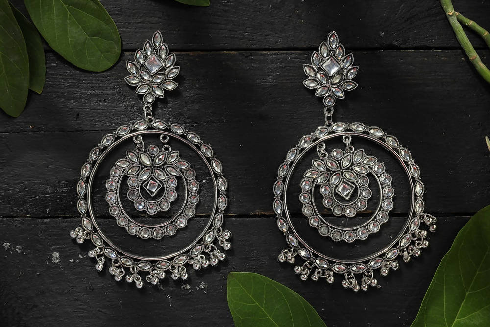 White Kundan Circle Dangle Earrings for Women and Girls