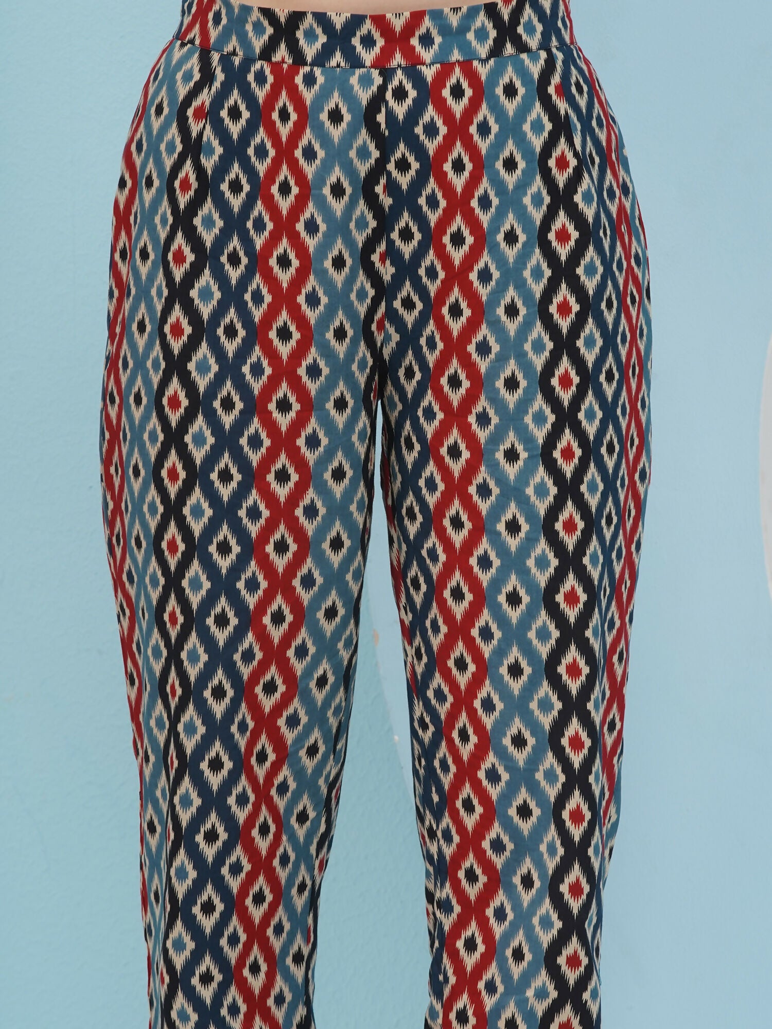 Blue Red Ikkat Printed Cotton Co-ord Set