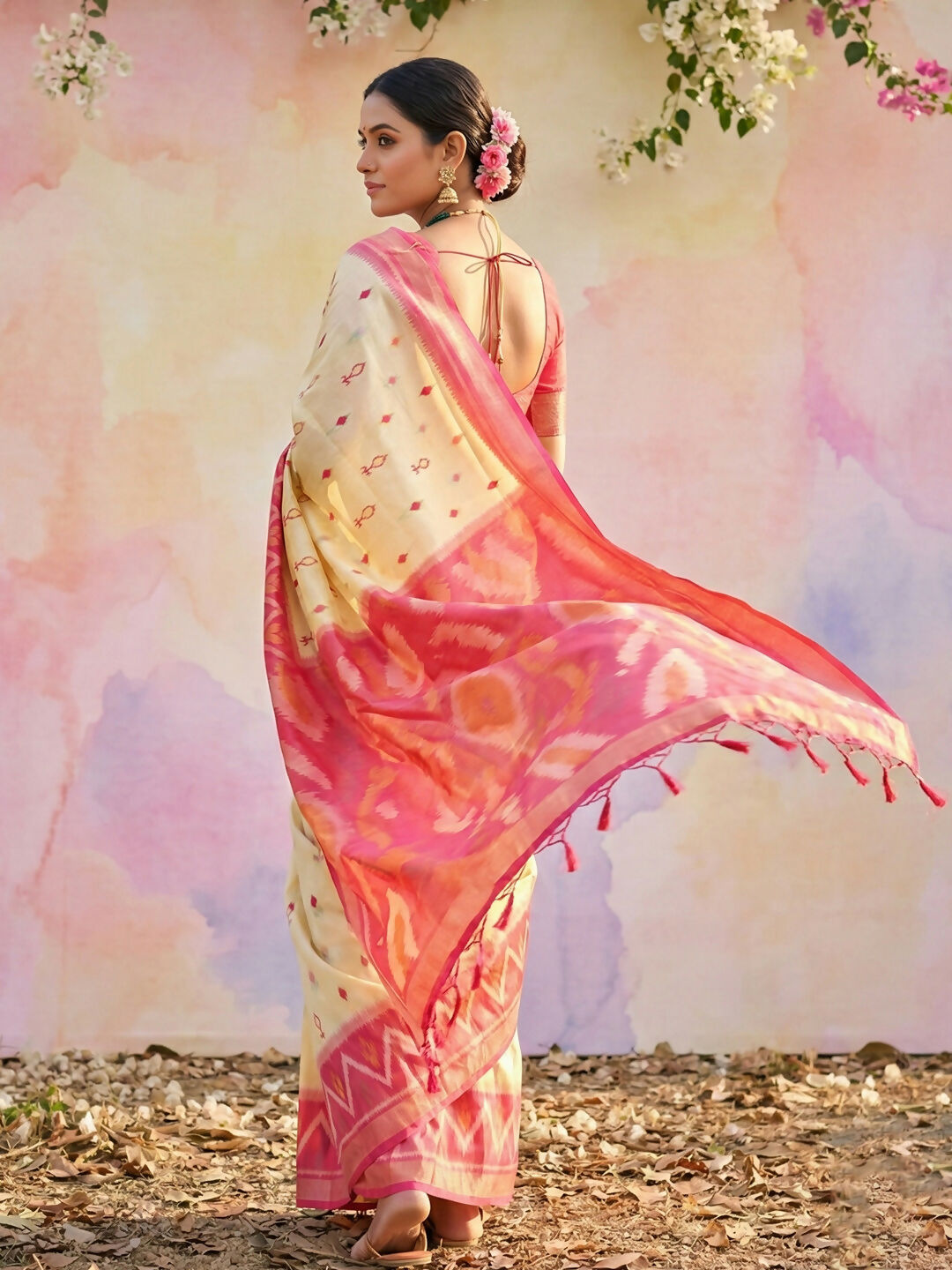 Cream Soft Silk Saree with Matching Blouse Piece
