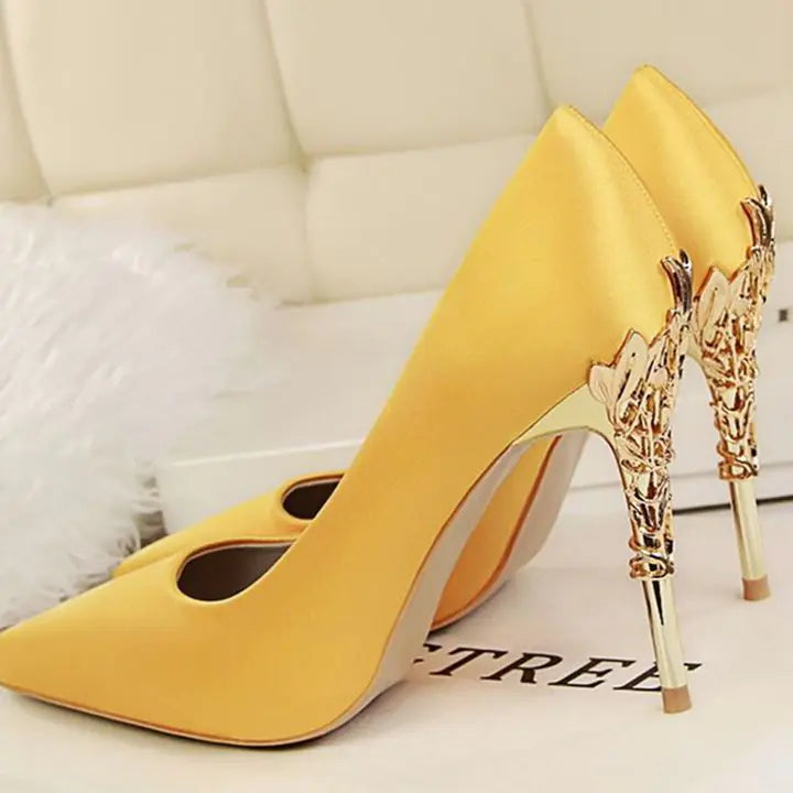 Women's White Satin Pointed High Heels - Elegant