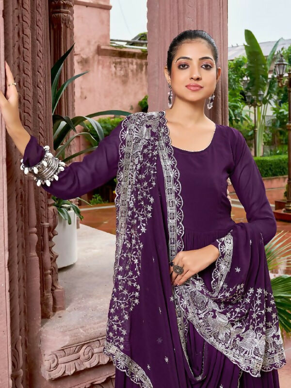 Joban Fashion Wine Readymade Kurta Set With Sequence embroidery Work