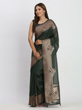 Shree Shyam Fashion Linen Cotton Dark Green Saree