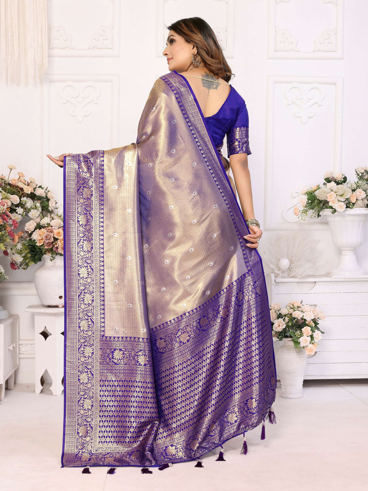 Royal Blue Tissue Silk Weaving Saree with Elegant Sheen