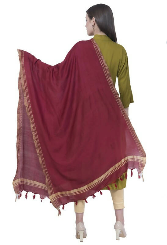 Maroon Cotton Dupatta with Golden Border for Casual Ethnic Wear