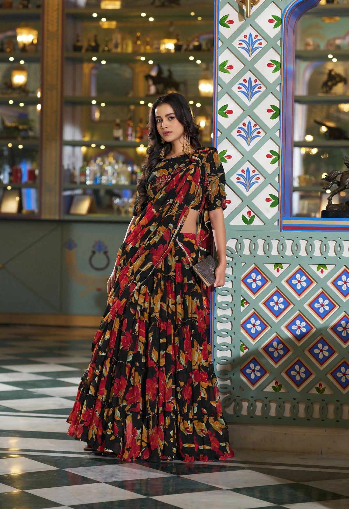 Black Tasar Silk Lehenga Choli with Iconic Sparkle and Lace Border
