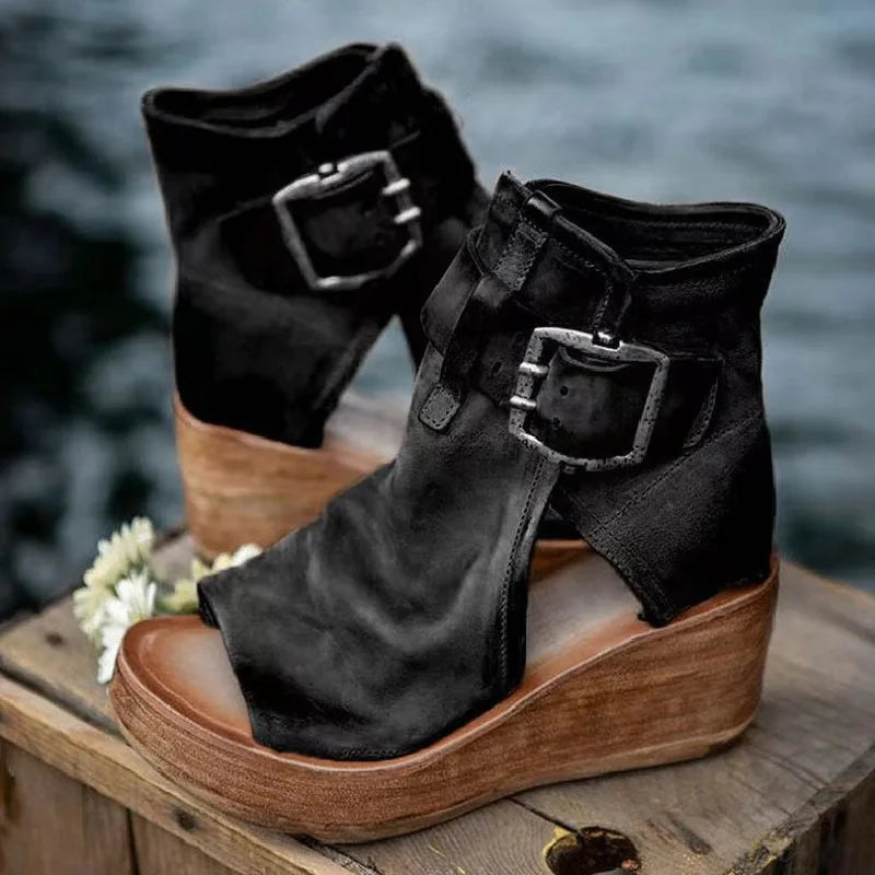 Women's Purple Wedge Platform Sandals with Buckle Strap - Image 5