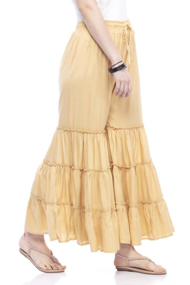 Women's Golden Rayon Cotton Palazzo Pants Wide Leg Trousers