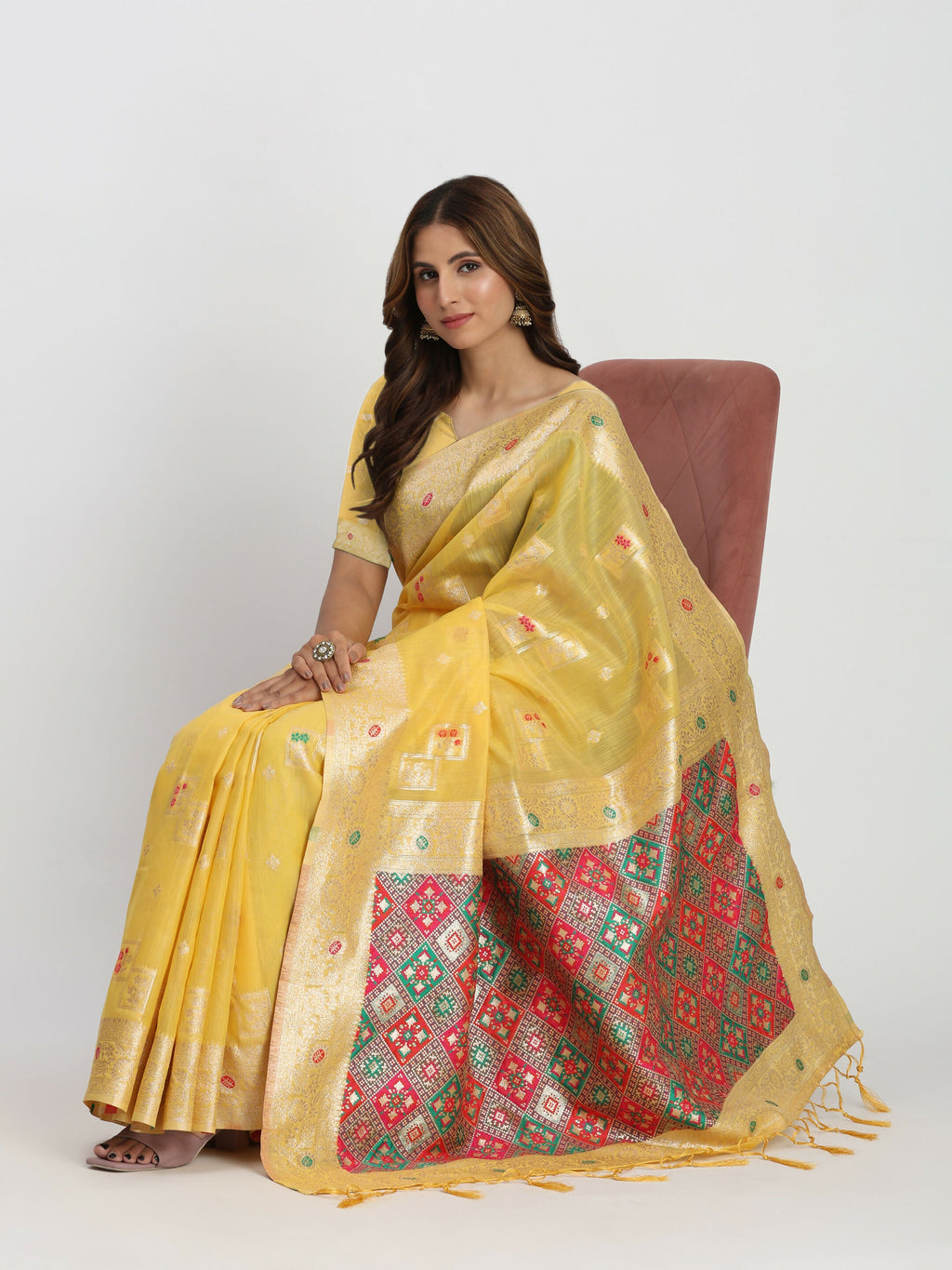 Shree Shyam Fashion Linen Cotton Yellow Saree