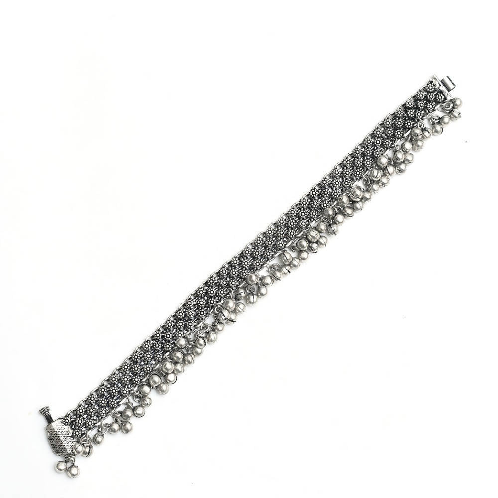 Oxidised Silver Traditional Anklet for Ethnic Outfits